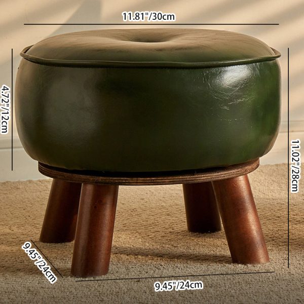 Modern Minimalist Round Bent Leather Solid Wood Footstool Backrest Armless For Living Room - Image 4