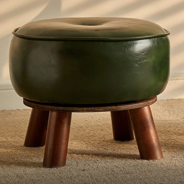 Modern Minimalist Round Bent Leather Solid Wood Footstool Backrest Armless For Living Room - Image 12