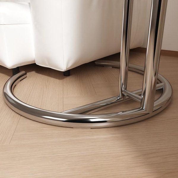 Modern Minimalist Round Tabletop Stainless Steel Tempered Glass Side Table Extendable For Living Room - Image 5