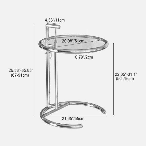 Modern Minimalist Round Tabletop Stainless Steel Tempered Glass Side Table Extendable For Living Room - Image 4