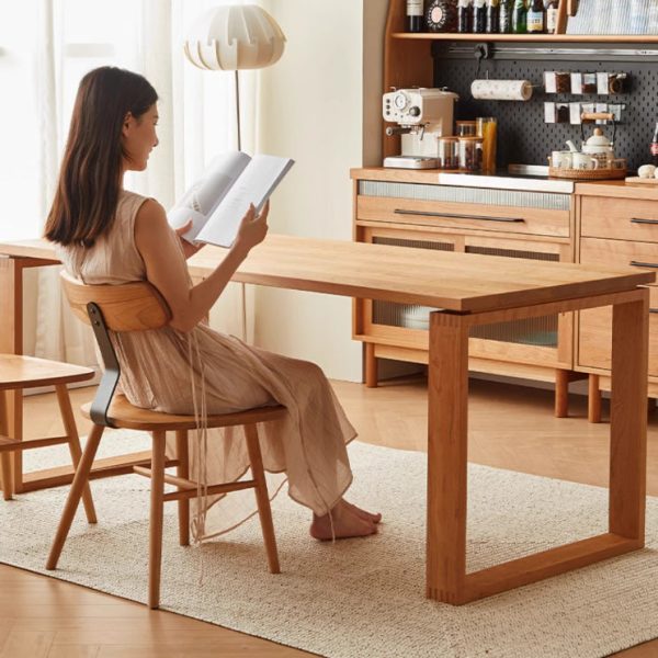 Contemporary Nordic Cherry Wood Iron Curved Square Dining Chair Backrest For Dining Room - Image 12