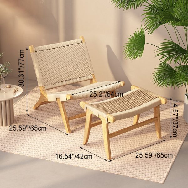 Contemporary Nordic Weaving Wood Rope Rectangular Square Accent Chair Backrest Armrest For Living Room - Image 6