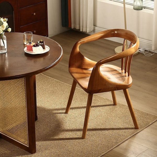 Contemporary Scandinavian Round Back Solid Wood Dining Chair Backrest Armrest For Dining Room - Image 2
