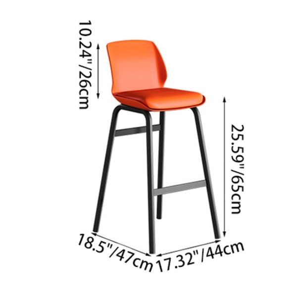 Contemporary Nordic Square Leather Upholstered Iron Bar Stool Plastic Backrest Footrest For Dining Room - Image 4