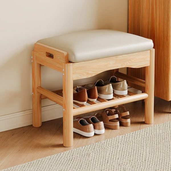 Contemporary Simplicity Rectangle Leather Solid Wood Backless Armless Footstool 2 - Tier For Entryways - Image 2