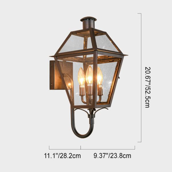 Industrial Waterproof Glass Lantern Iron 3-Light Outdoor Wall Sconce Lamp - Image 6