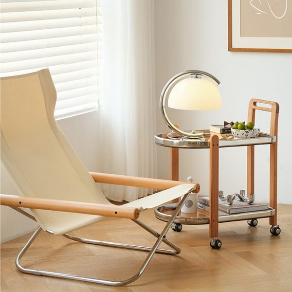 Modern Minimalist Square Wood Glass End Table Two Tier Trolley Swivel For Living Room - Image 11