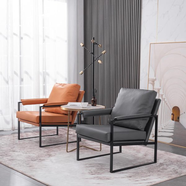 Contemporary Scandinavian Fabric Velvet Leather Carbon Steel Latex Sponge Square Accent Chair Backrest Armrest For Living Room - Image 2