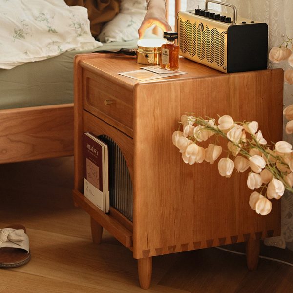 Contemporary Retro Solid Wood Cube Nightstand 1-Drawer Storage Cabinet For Bedroom - Image 10