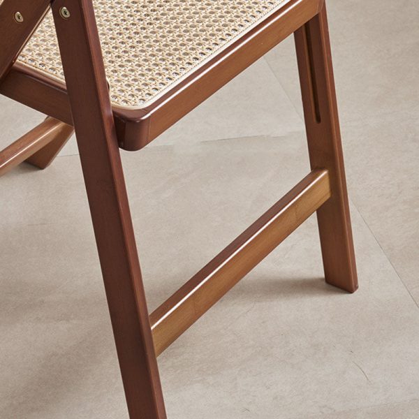 Modern Minimalist Foldable Square Rattan Wood Dining Chair Backrest Armrest For Dining Room - Image 12