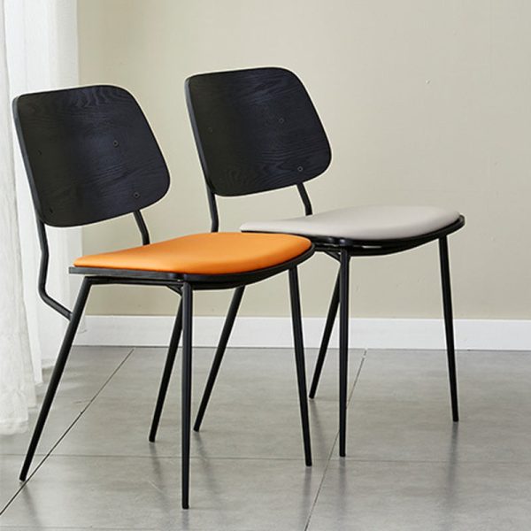 Contemporary Scandinavian Square Leather Metal Dining Chair Backrest Armless For Dining Room - Image 13