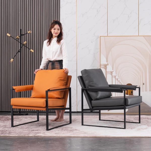 Contemporary Scandinavian Fabric Velvet Leather Carbon Steel Latex Sponge Square Accent Chair Backrest Armrest For Living Room - Image 25