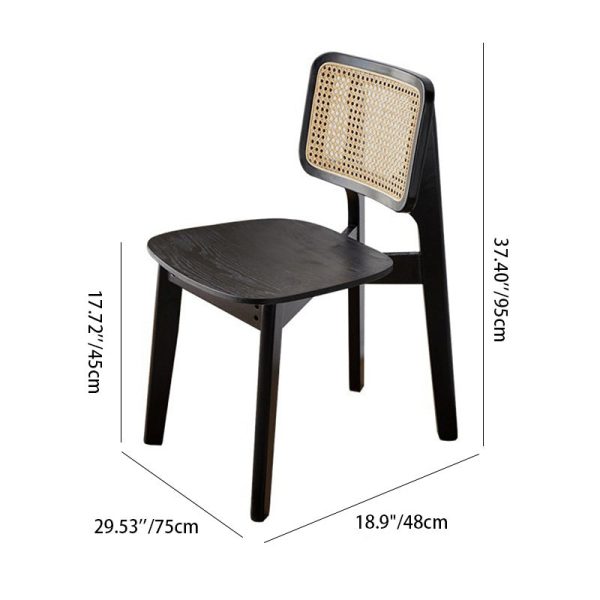 Modern Minimalist Skeleton Square Back Solid Wood Rattan Dining Chair Backrest For Dining Room - Image 4