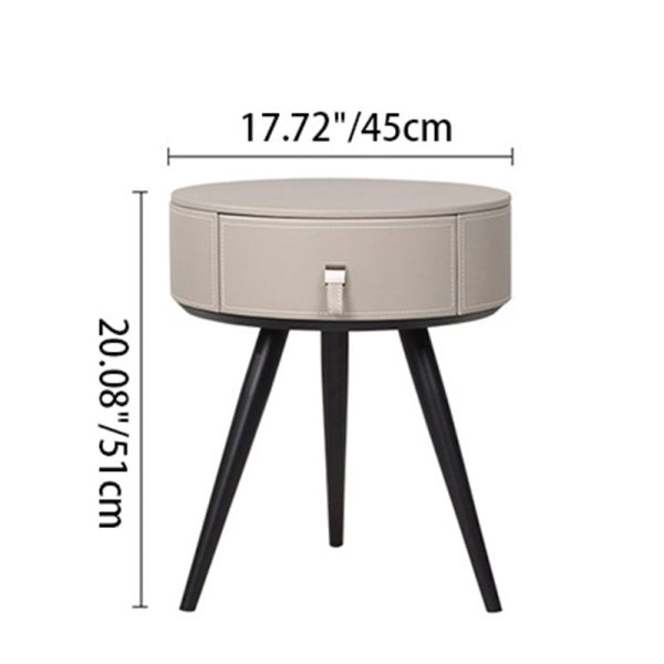 Modern Luxury Round Microfiber Leather Solid Wood Metal Nightstand 1-Drawer For Bedroom - Image 5