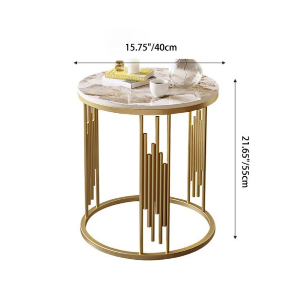 Contemporary Scandinavian Round Cylindrical Rock Slab Carbon Steel End Table For Living Room - Image 5