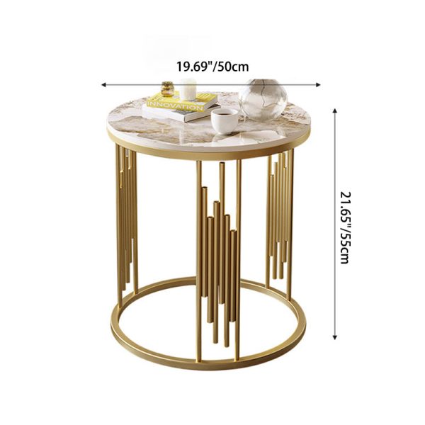 Contemporary Scandinavian Round Cylindrical Rock Slab Carbon Steel End Table For Living Room - Image 6