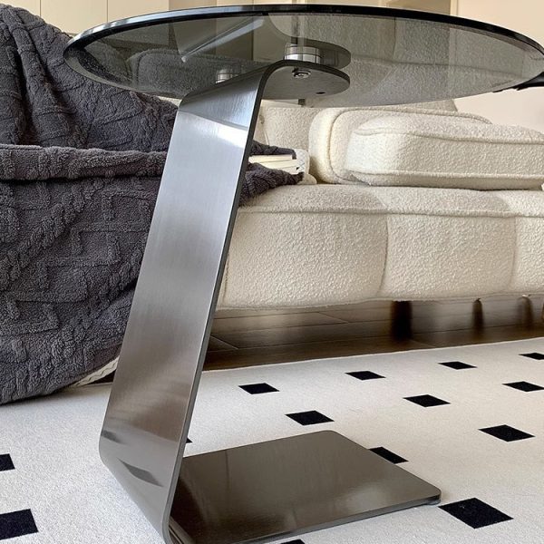 Modern Luxury Round Table Top Carbon Steel Metal Glass Side Table 1-Leg For Living Room - Image 15