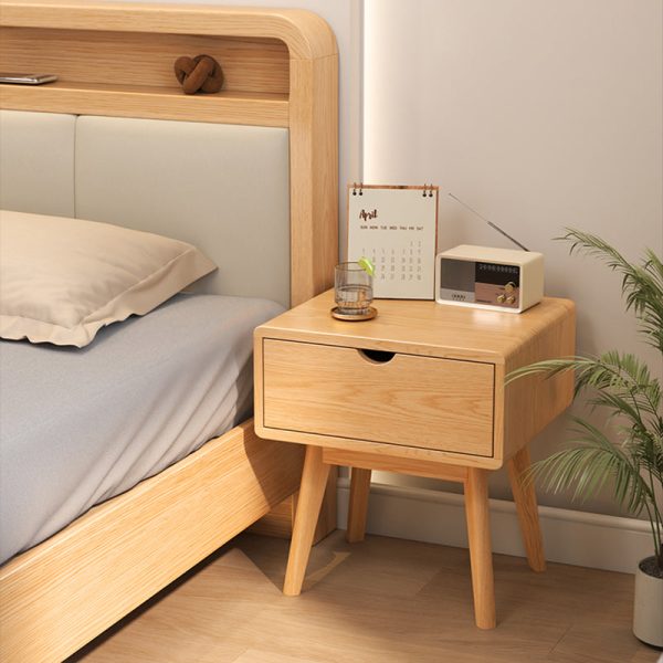 Modern Simplicity Square Cubic Rectangular Rubber Wood Nightstand 1/2 Drawer For Bedside - Image 4