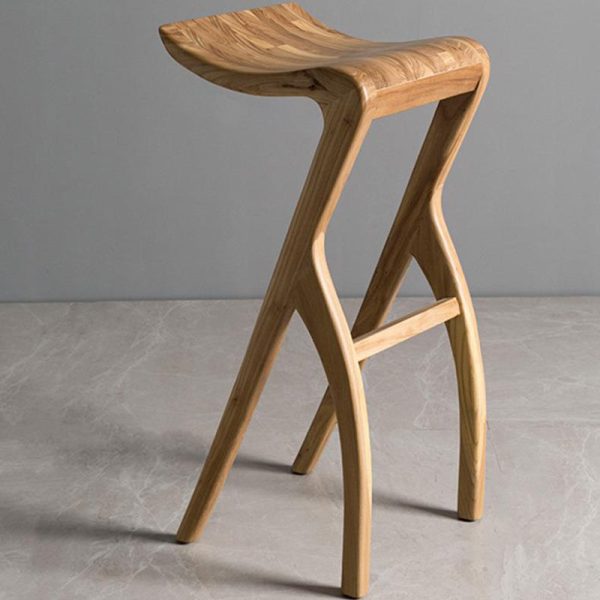 Traditional Japanese Curved Ash Wood Bar Stool Footrest For Dining Room - Image 4