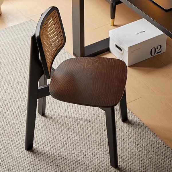 Modern Minimalist Skeleton Square Back Solid Wood Rattan Dining Chair Backrest For Dining Room - Image 11