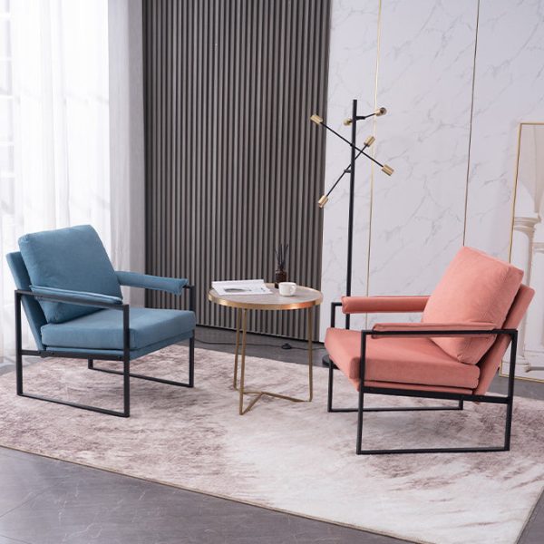 Contemporary Scandinavian Fabric Velvet Leather Carbon Steel Latex Sponge Square Accent Chair Backrest Armrest For Living Room - Image 20