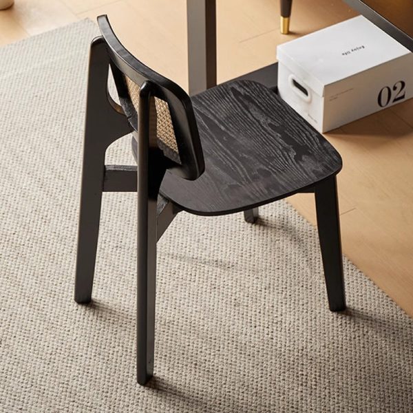 Modern Minimalist Skeleton Square Back Solid Wood Rattan Dining Chair Backrest For Dining Room - Image 12