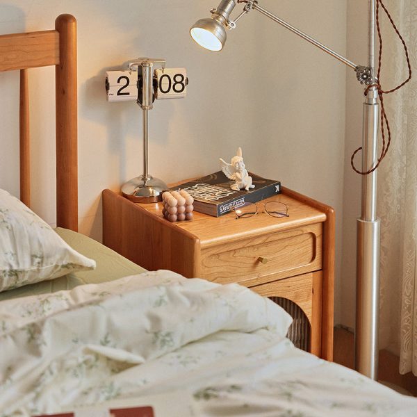 Contemporary Retro Solid Wood Cube Nightstand 1-Drawer Storage Cabinet For Bedroom - Image 15