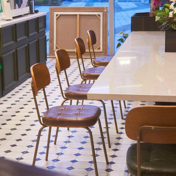 Modern Minimalist Square Metal Leather Four Legs  Dining Chair Backrest For Dining Room - Image 9