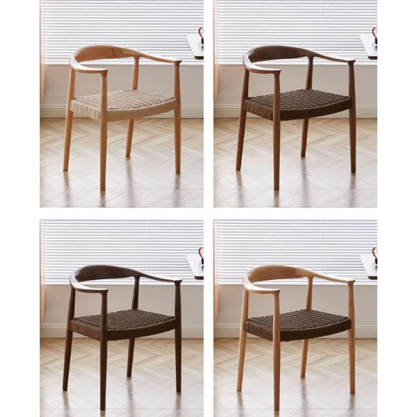 Traditional Vintage Braided Rope Wood Legs Square Dining Chair Backrest Armrest For Dining Room - Image 27