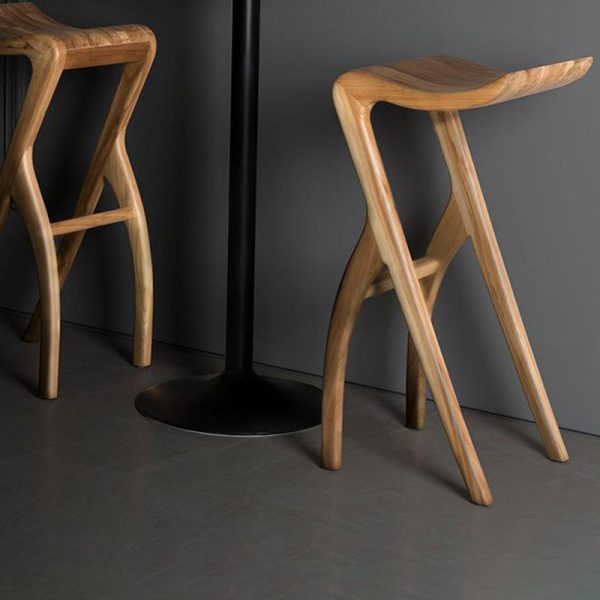 Traditional Japanese Curved Ash Wood Bar Stool Footrest For Dining Room - Image 12