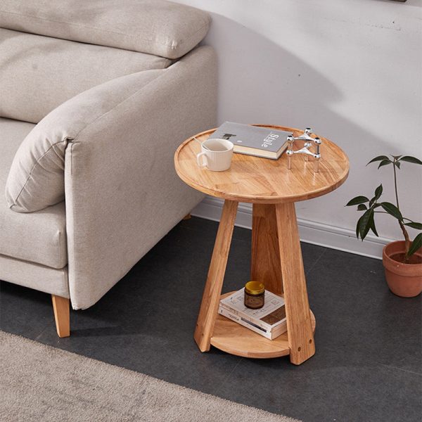 Modern Simplicity Round Rubber Wood End Table 2-Tier For Living Room - Image 10