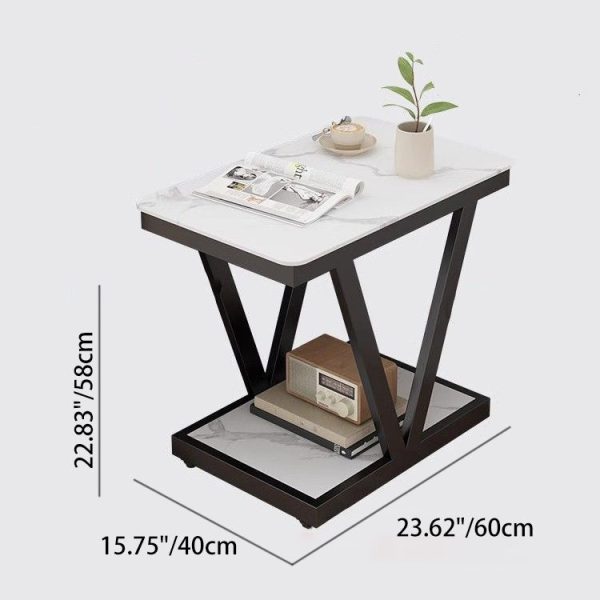Contemporary Nordic Rectangular Marble Slab Carbon Steel Coffee Table 2- Tier For Living Room - Image 5