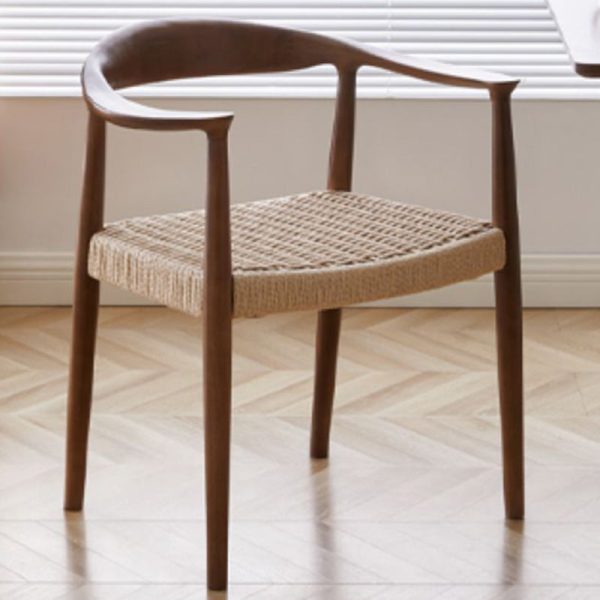 Traditional Vintage Braided Rope Wood Legs Square Dining Chair Backrest Armrest For Dining Room - Image 18
