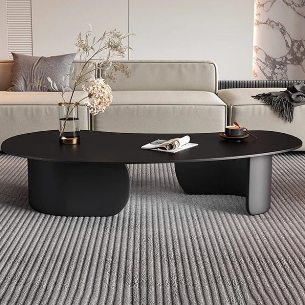 Modern Minimalist Cashew Bend Rock Slab Stainless Steel End Table 1-Tier For Living Room - Image 11