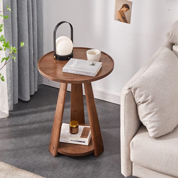 Modern Simplicity Round Rubber Wood End Table 2-Tier For Living Room - Image 2