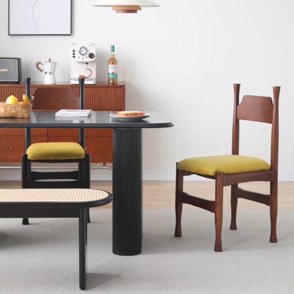 Traditional Vintage Wood Curved Frame Velvet Dining Chair Backrest For Dining Room - Image 17