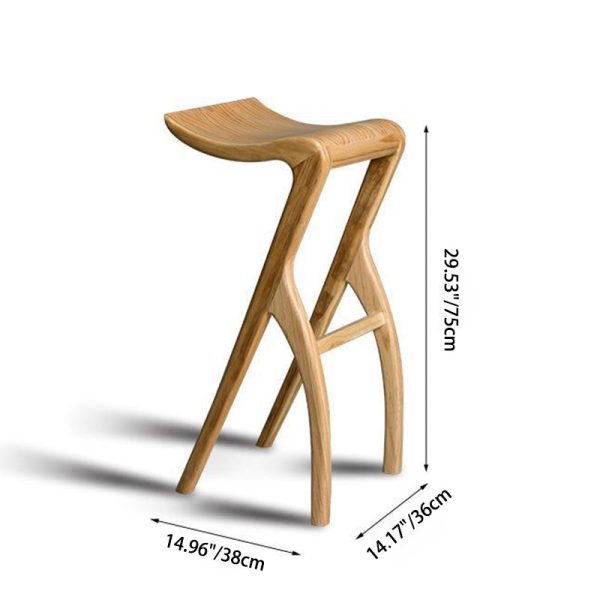 Traditional Japanese Curved Ash Wood Bar Stool Footrest For Dining Room - Image 5