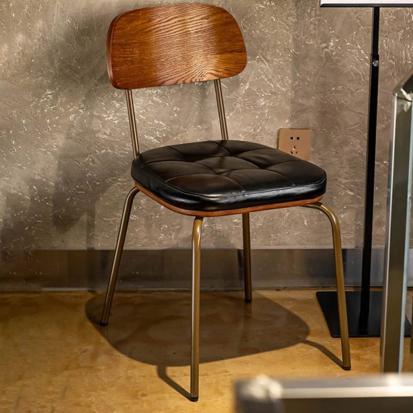 Modern Minimalist Square Metal Leather Four Legs  Dining Chair Backrest For Dining Room - Image 3