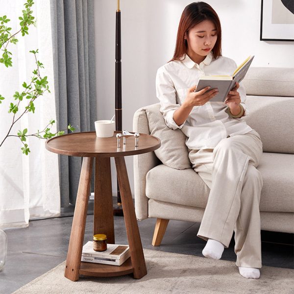 Modern Simplicity Round Rubber Wood End Table 2-Tier For Living Room - Image 19