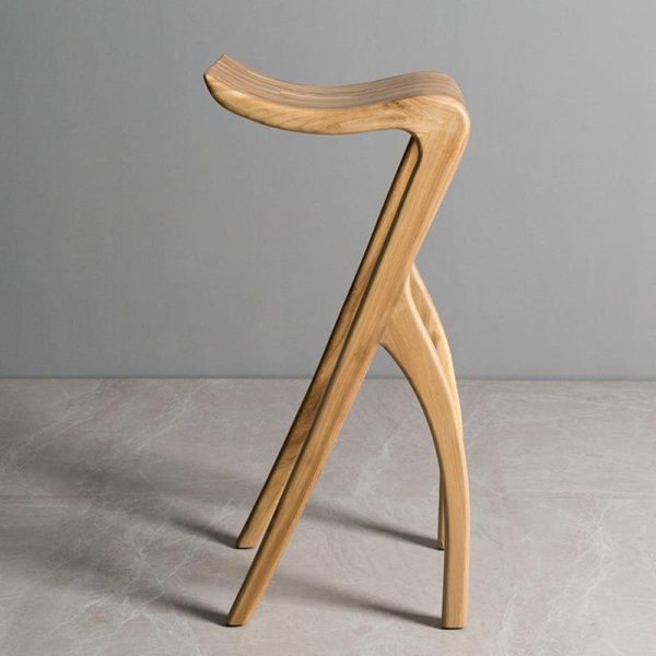 Traditional Japanese Curved Ash Wood Bar Stool Footrest For Dining Room - Image 13
