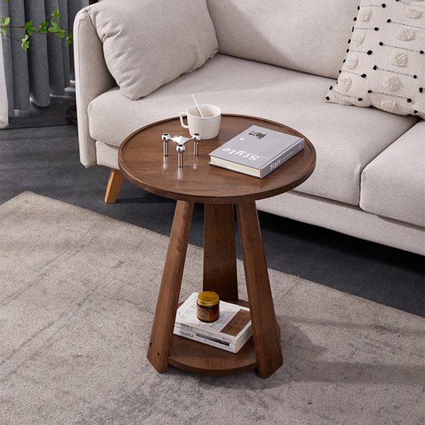 Modern Simplicity Round Rubber Wood End Table 2-Tier For Living Room - Image 4