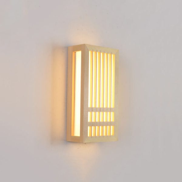 Simple Solid Wood Rectangular 1-Light Japanese Wall Sconce Lamp - Image 11