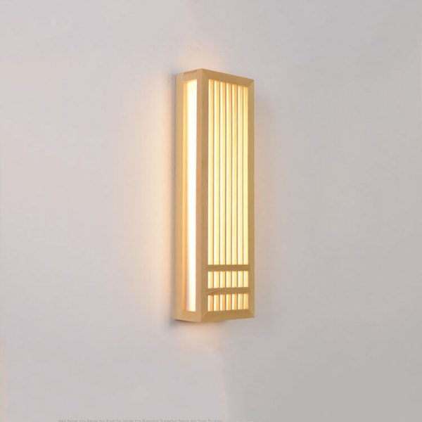 Simple Solid Wood Rectangular 1-Light Japanese Wall Sconce Lamp - Image 13