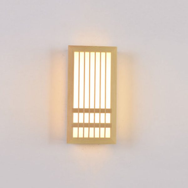 Simple Solid Wood Rectangular 1-Light Japanese Wall Sconce Lamp - Image 10