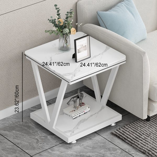 Modern Simplicity Square Slab Steel End Table 2-Tier For Living Room - Image 5