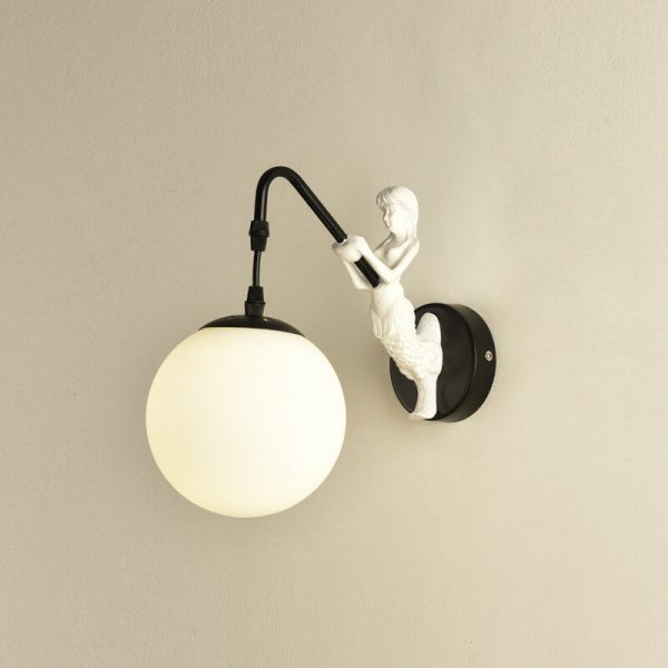 Vintage Rustic Mermaid Orb 1-Light Wall Sconce Lamp - Image 3