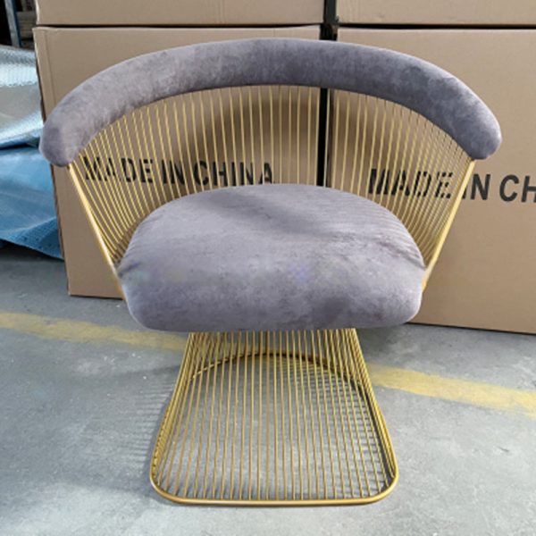 Modern Luxury Curve Hollow Oval Fabric Stainless Steel Accent Chair Backrest Arm For Living Room - Image 2