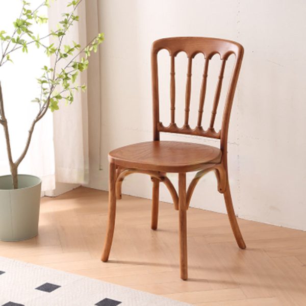 Traditional Vintage Round Rattan Solid Wood Dining Chair Backrest For Dining Room - Image 3