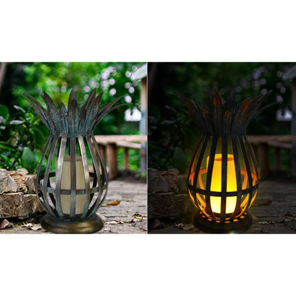 Solar Iron Pineapple Flame Candle Hollow LED Lawn Decorative Light - Image 6