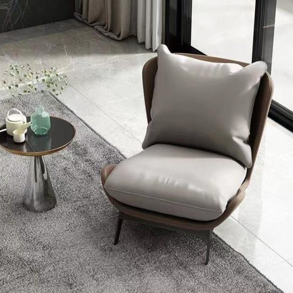 Contemporary Scandinavian Leather Velvet Cotton Latex Carbon Steel Square Accent Chair Backrest Footrest For Living Room - Image 4